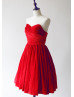 Red Pleats Velvet Short Prom Dress